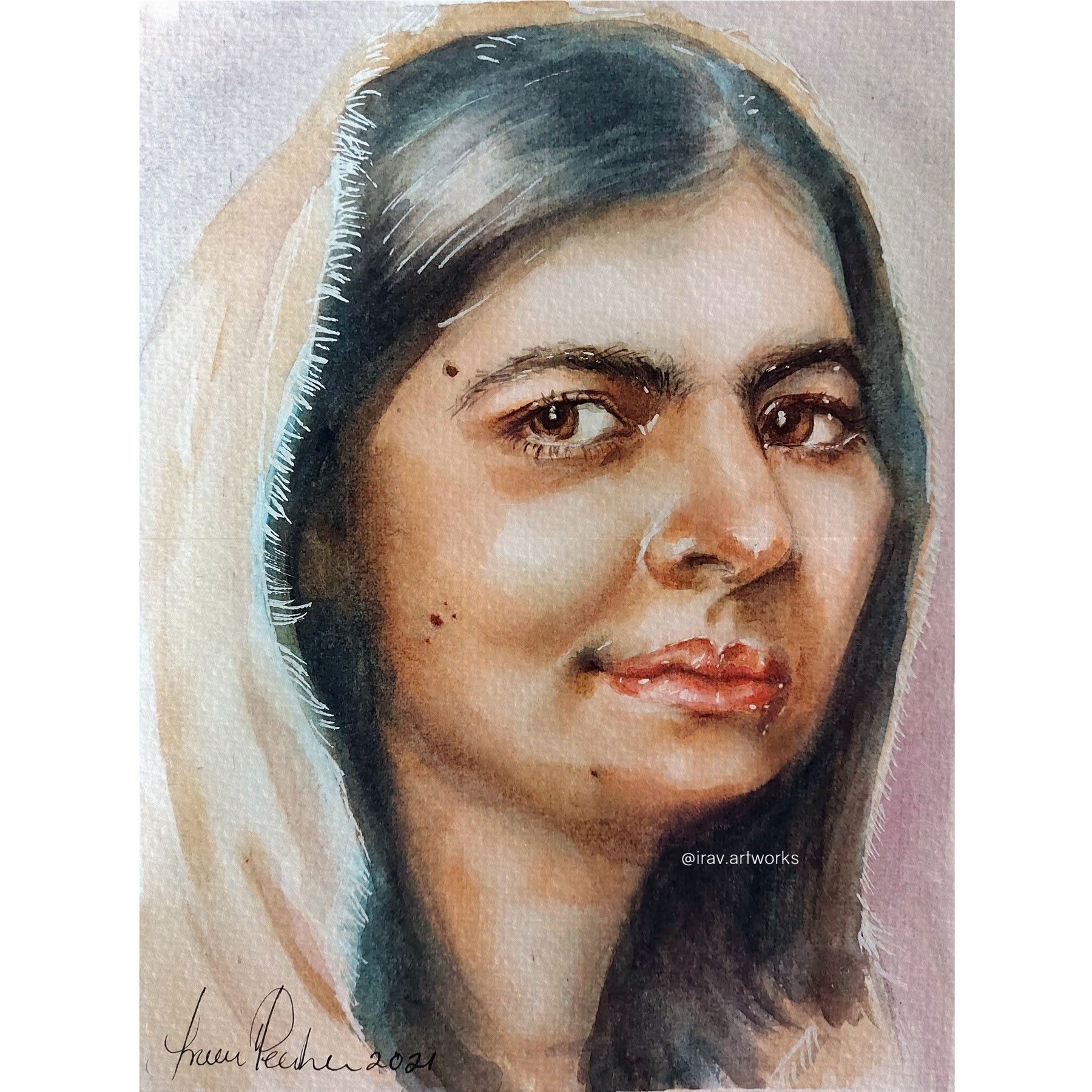 Malala Yousafzai · Acuarela sobre papel por Iravis Pech